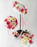 画像: 造花オーダーメイドブーケ ラウンド22・ブトニア・花冠・ヘッドパーツ（ピンクローズ＆プルメリア）