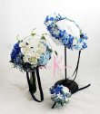 画像1: 造花オーダーメイドブーケ  クラッチ23・ブトニア・花冠（ブルー＆ホワイト）