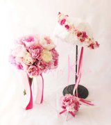 画像: 造花オーダーメイドブーケ  25クラッチ・ブトニア・ハクレイ（花冠）＆ヘッドピース（Ｐ＆Ｗピオニー）
