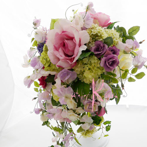 画像3: 造花パープルローズグラデーション　シャワースタイルブーケ ボリュームT・ブトニア・ヘッドパーツセット