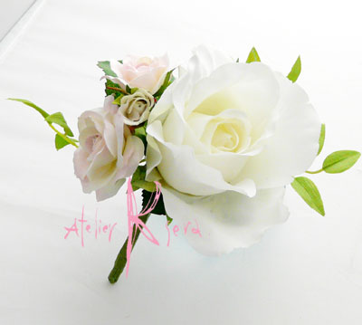 画像: 造花ホワイト＆ピンクローズ＆カラー　キャスケードボリュームT・ブトニア・ヘッドパーツセット
