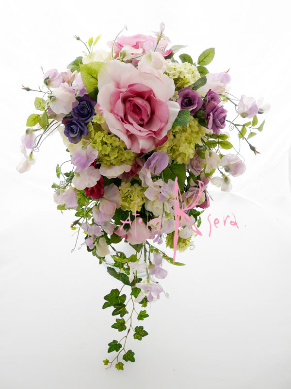 画像2: 造花パープルローズグラデーション　シャワースタイルブーケ ボリュームT・ブトニア・ヘッドパーツセット