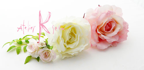 画像: 造花ホワイト＆ピンクローズ＆カラー　キャスケードボリュームT・ブトニア・ヘッドパーツセット