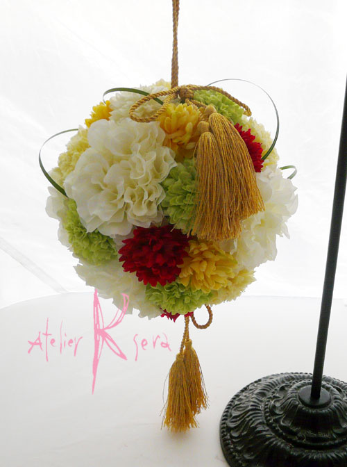 画像2: 造花オーダーメイドブーケ　和装ボールブーケ（ダリア・マムプラスベアグラス）　