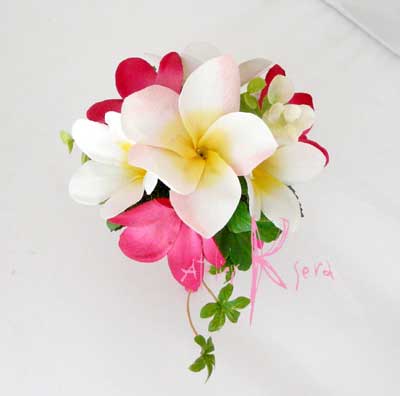 画像4: オーダーメイド　クラッチブーケ・ブトニア・花冠セット（ピンク＆ホワイト　プルメリア）