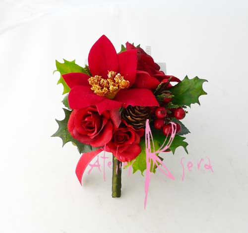 画像2: 造花オーダーメイド リストレット・ブトニア・花冠（クリスマスカラーR&G）