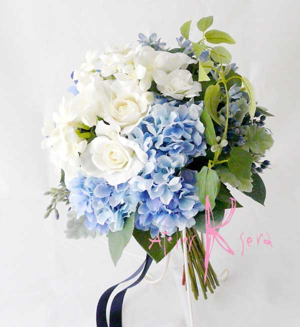 画像: 造花オーダーメイドブーケ　クラッチ23・ブトニア・ヘッドパーツセット（ブルー＆ホワイト）